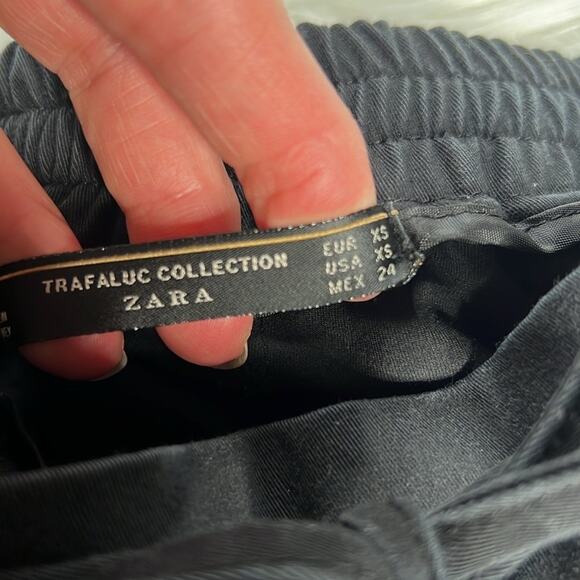 Zara Black Cotton High Rise Drawstring Waist Pants - Picture 3 of 4